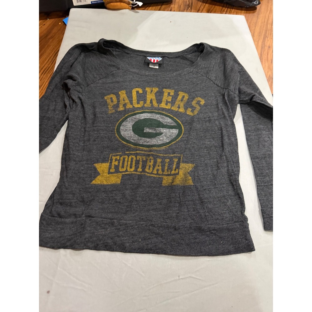 Gorpcore Womens Junk Food Packers Football Long Sleeve Tee M Charcoal Gray